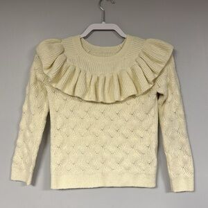 Super Cute Amazon Essentials Cream Girls' ruffle neck sweater, M (8)